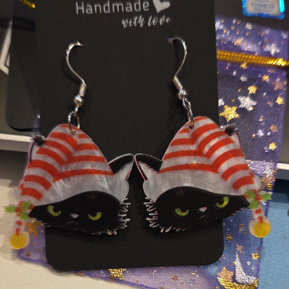 Striped Cat Earrings for Kids